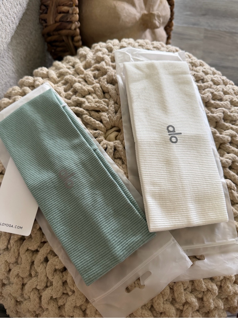 Yoga Ribbed Headband Set - Sage Green & white